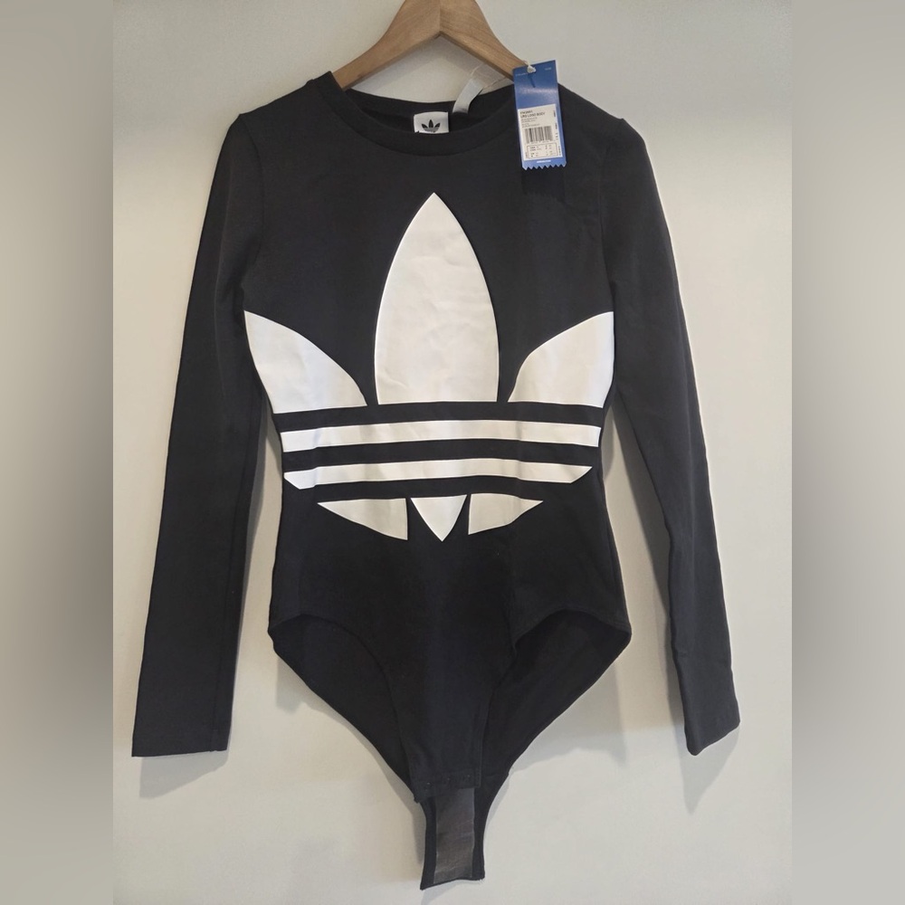 adidas Black & White Long-Sleeve Logo Bodysuit